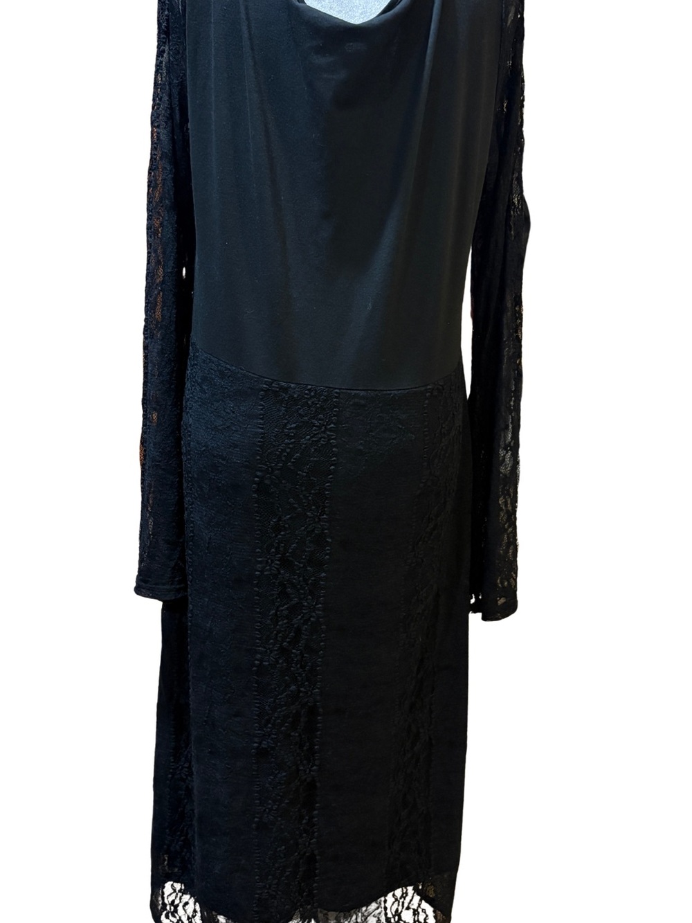 Goth Boho Romantic Dress Black Lace Bell Sleeve Ruched Midi NWT SZ 1X - Picture 4 of 7